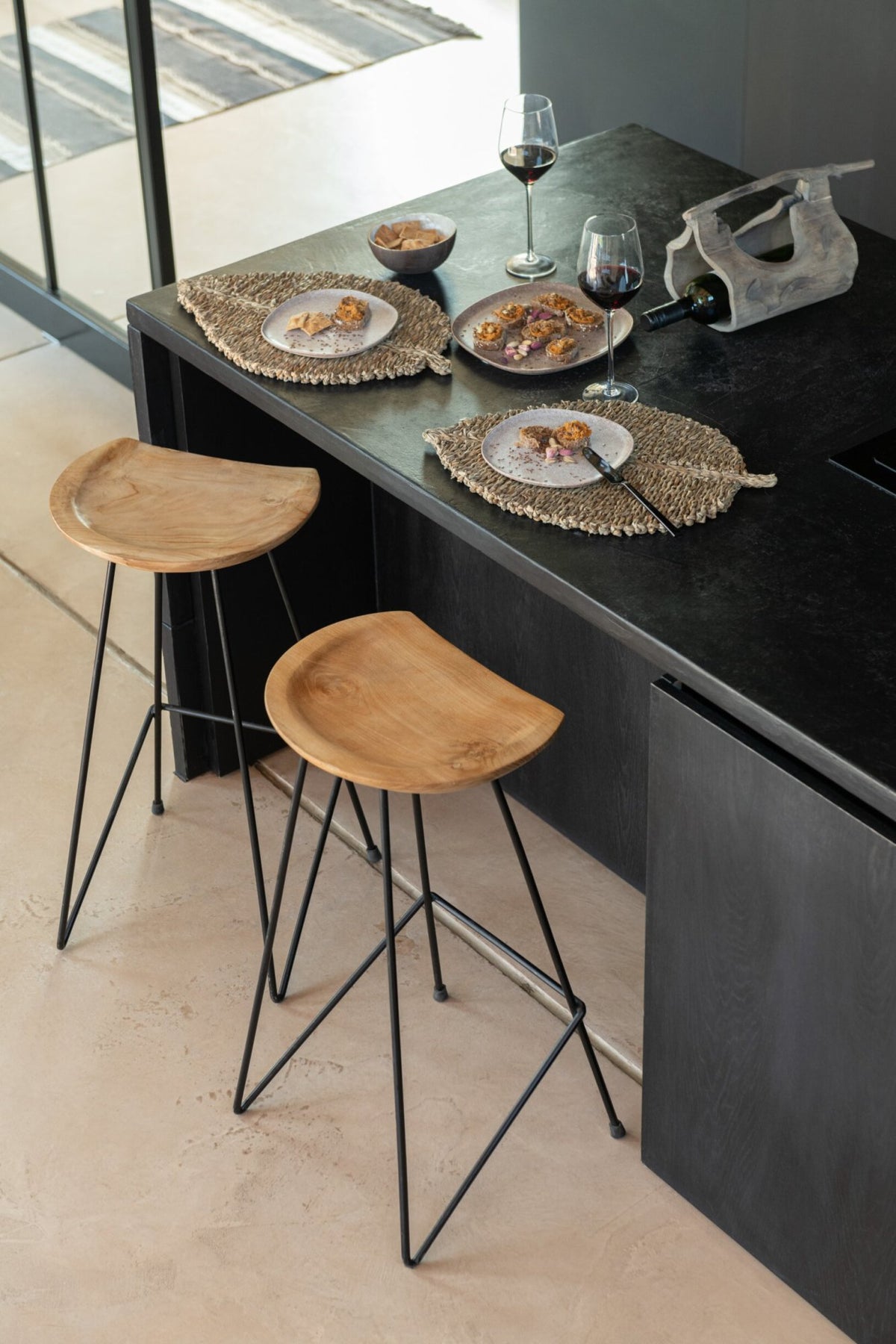 J-Line barstoel - hout/ijzer - naturel