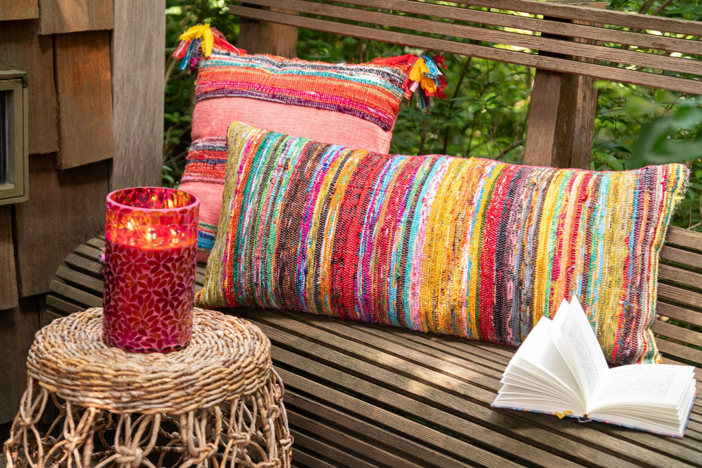 J-Line Kussen Chindi Kwast Katoen/Polyester Roze