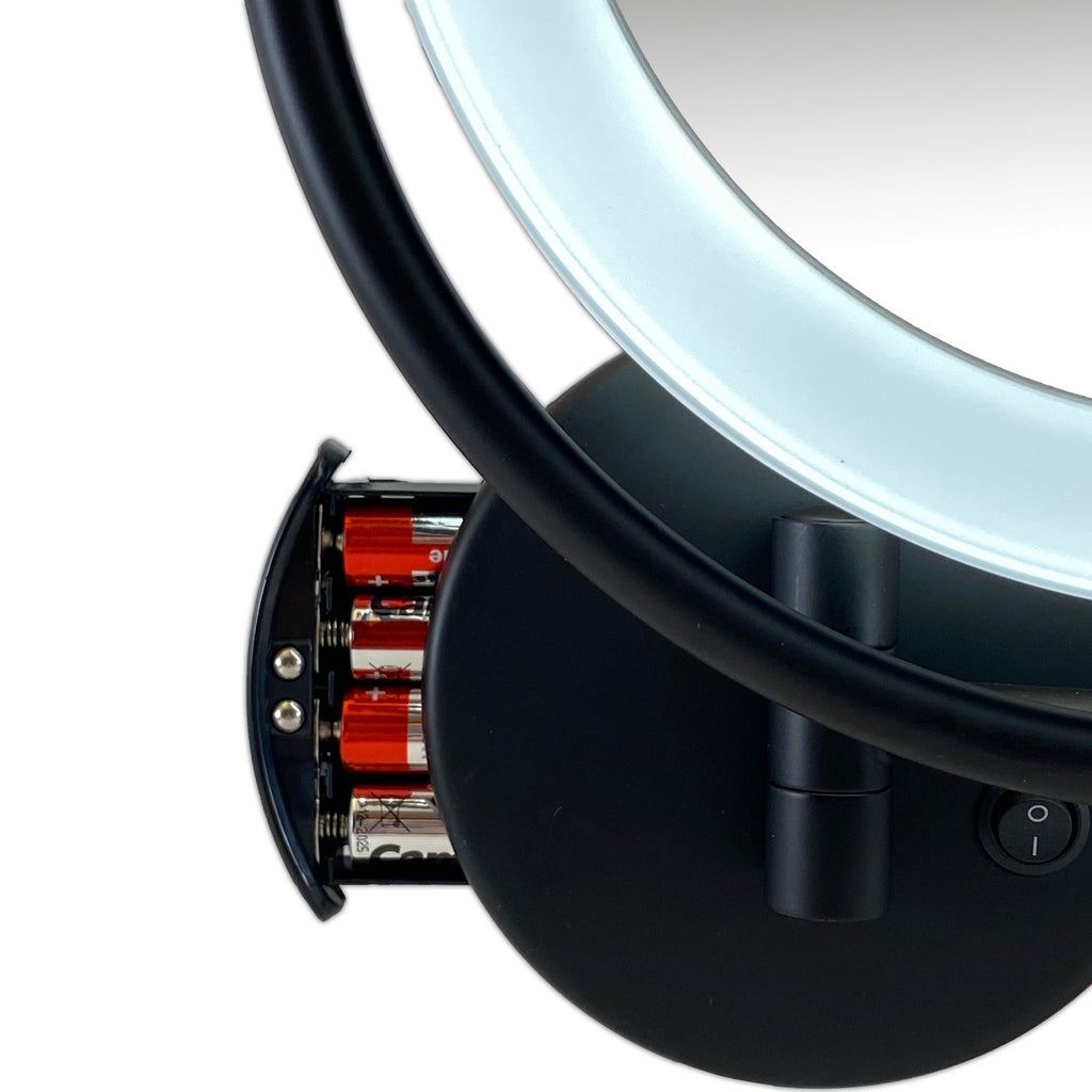 Metalen verlichte Make-up LED wandspiegel Spiegel zwart Ø19cm doorsnee