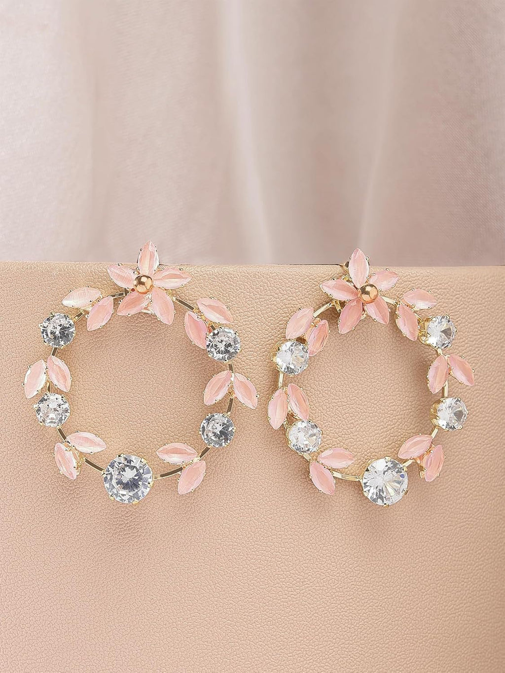 Ronde oorbellen – mode-sieraden voor dames – vergulde roze Amerikaanse diamant – enkel paar