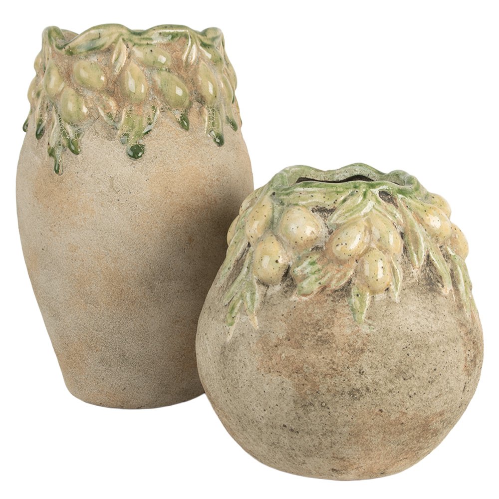 Bloempot Ø 18x18 cm beige terracotta olijven