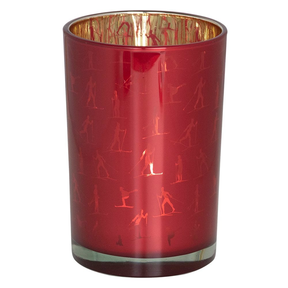 Theelichthouder ski rood goud large 18cm*