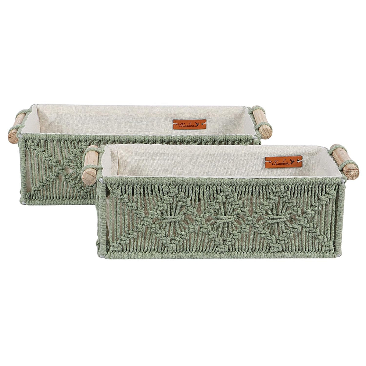 Mosgroene handgemaakte decoratieve mand van katoen – set van 2 stuks