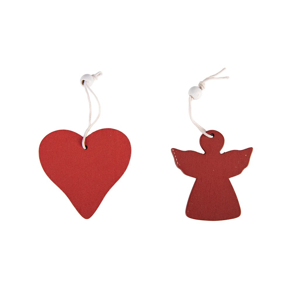 Kersthanger Set van 12 Hart 13x13 cm Rood Hout