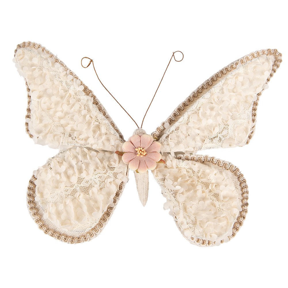 Decoratie Vlinder 30x3x24 cm Beige Synthetisch