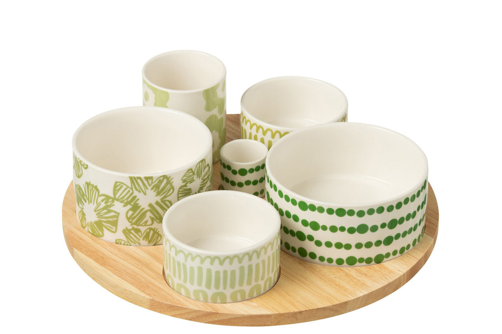 J-Line Set 6 Aperoschalen + Dienblad Bamboe Doos Keramiek Groen