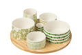 J-Line Set 6 Aperoschalen + Dienblad Bamboe Doos Keramiek Groen