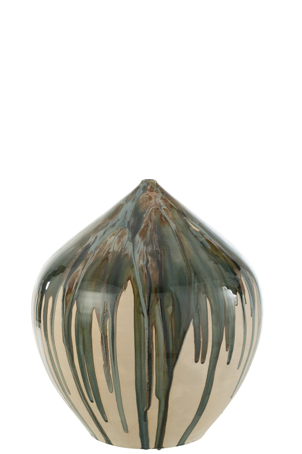 J-Line vaas Hoog Verf - keramiek - naturel/groen - 45 cm hoog