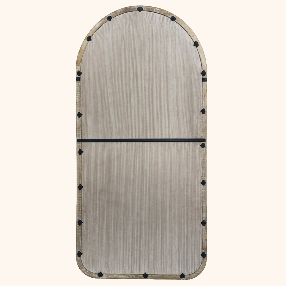 Halfronde wandspiegel in antiek wit mangohouten frame
