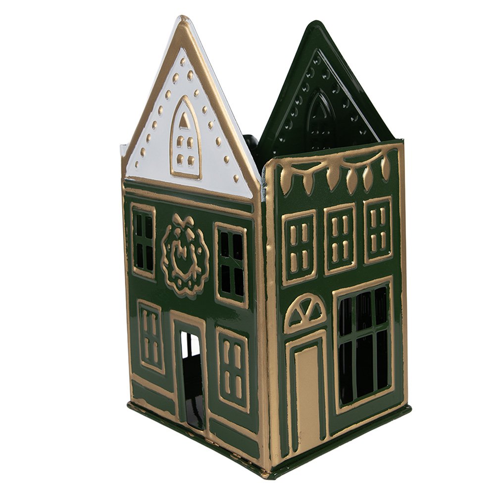Waxinelichthouder Huis 14x12x25 cm Groen Metaal