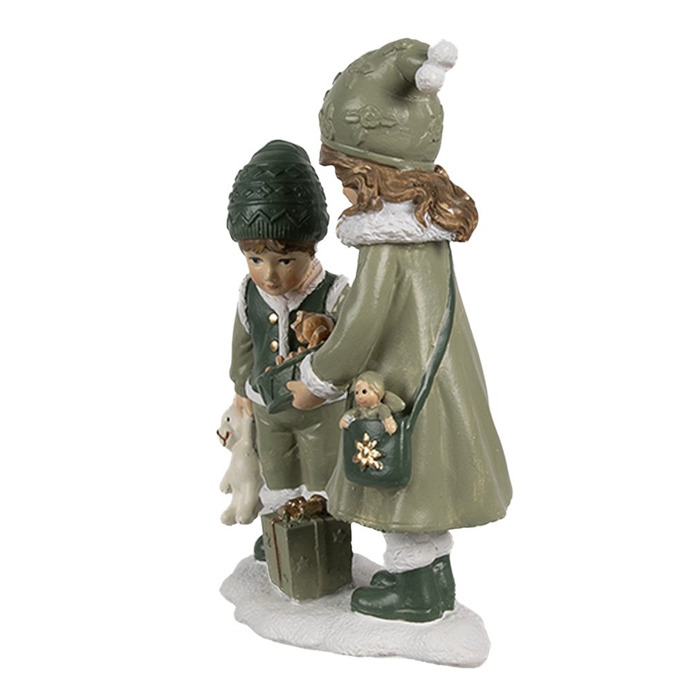 Decoratie Beeld Kinderen 10x5x13 cm Groen Polyresin Kerstdecoratie