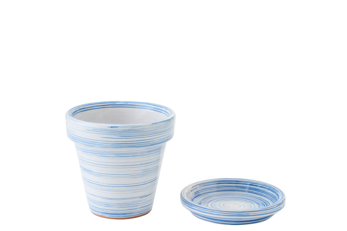 J-Line bloempot - keramiek - blauw/wit - S