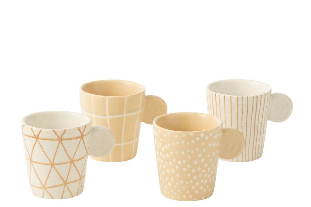 J-Line Doos 4 Tassen Keramiek Creme/Wit