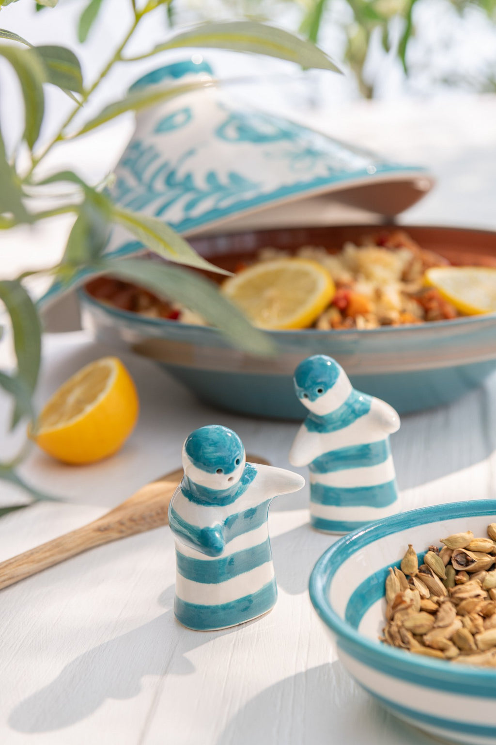 J-Line tajine Granada - keramiek - wit/aqua