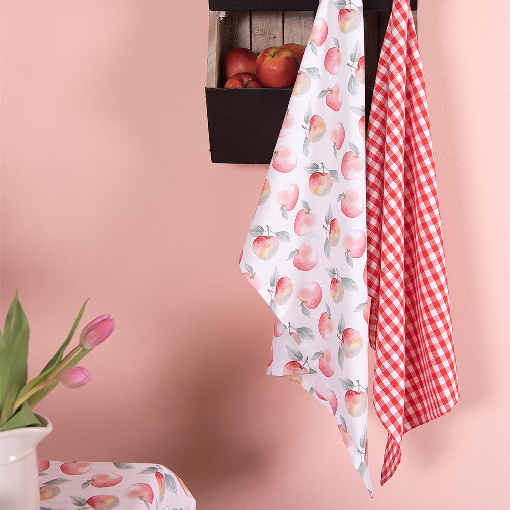 Theedoek 50x70 cm Rood Wit Katoen Ruit Keukenhanddoek