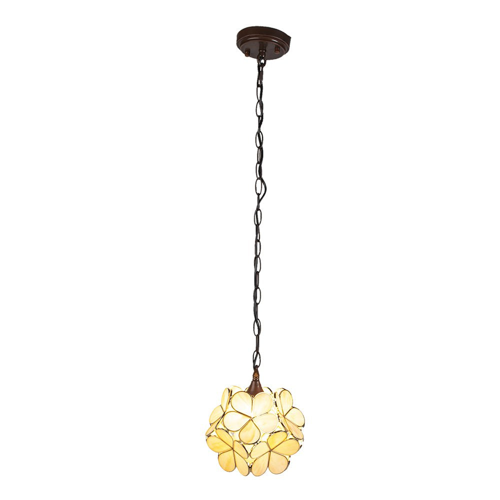 Hanglamp Tiffany 21x21x17/90 cm Beige Glas Bloem Hanglamp Eettafel