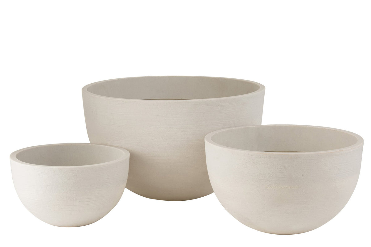 J-Line bloempot Rond Laag - keramiek - wit - 3 stuks - Ø 60 cm