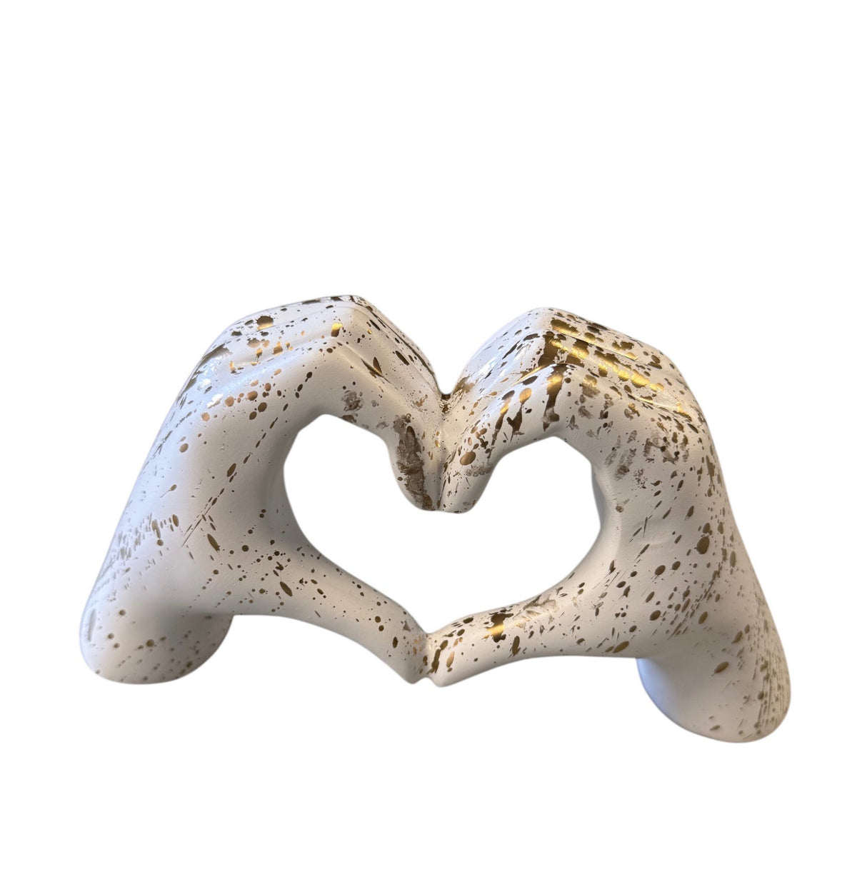 Polyresin hand hart witgouden plons