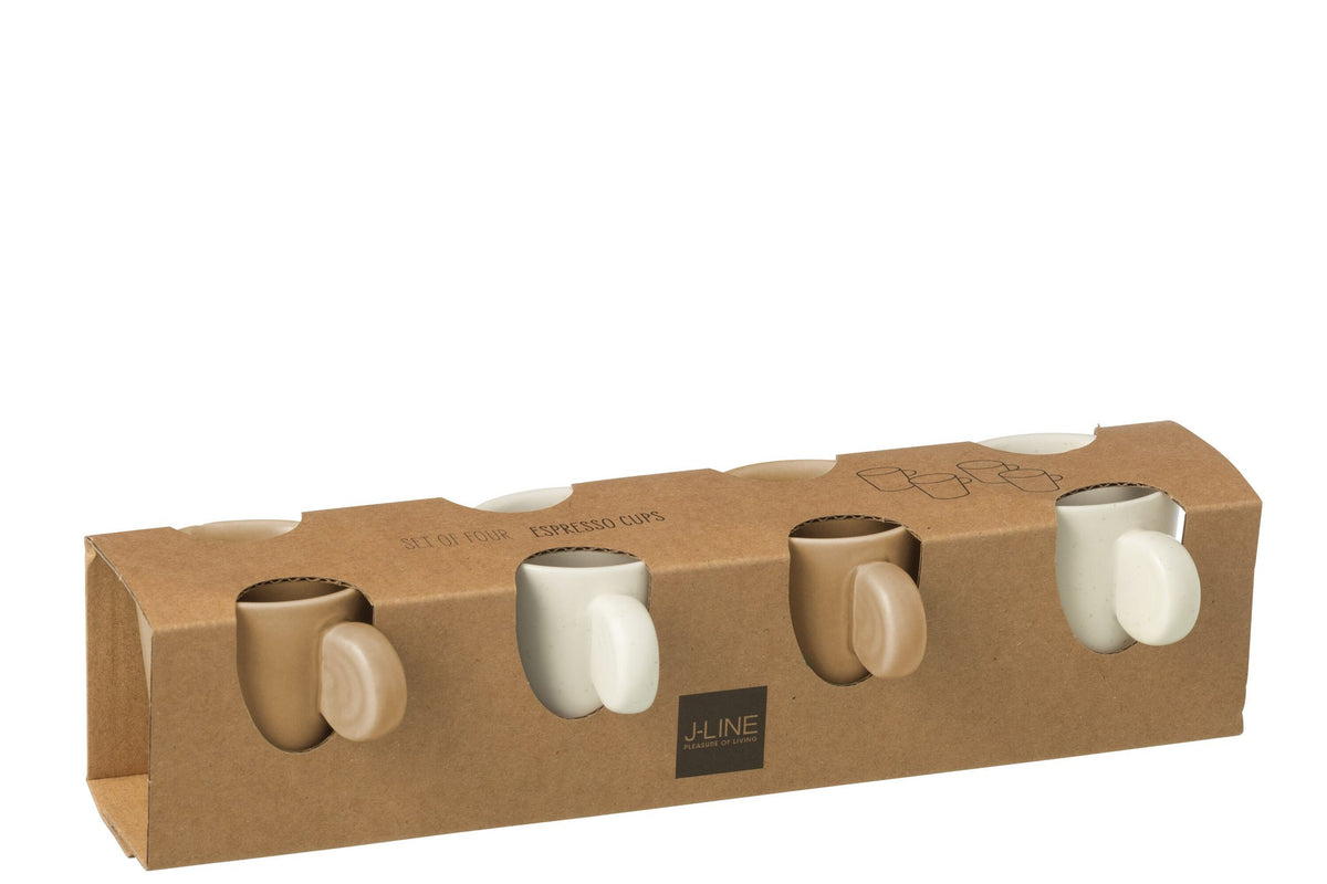 J-Line Doos 4 Tassen Keramiek Creme/Wit