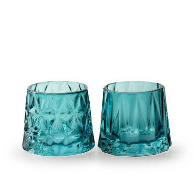Theelichthouder 2 ass. 'sary' petrol blauw h10,5 d9 cm
