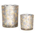 Theelichthouder Set van 2 Ø 7x8 / 10x13 cm Grijs Glas Bloemen