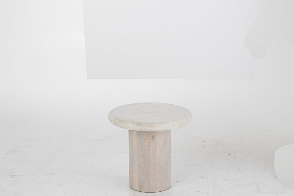 J-Line bijzettafel Rond Marmer - steen - gebroken wit - S