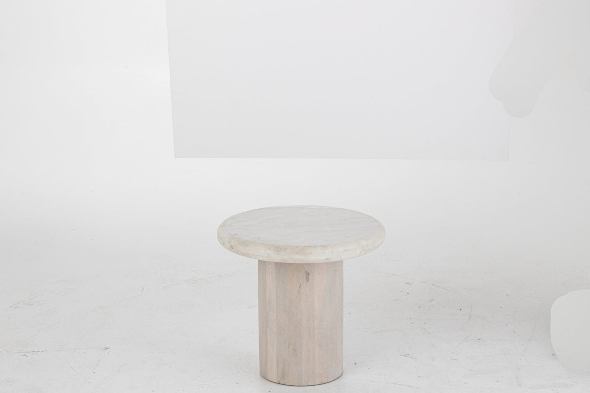 J-Line bijzettafel Rond Marmer - steen - gebroken wit - S