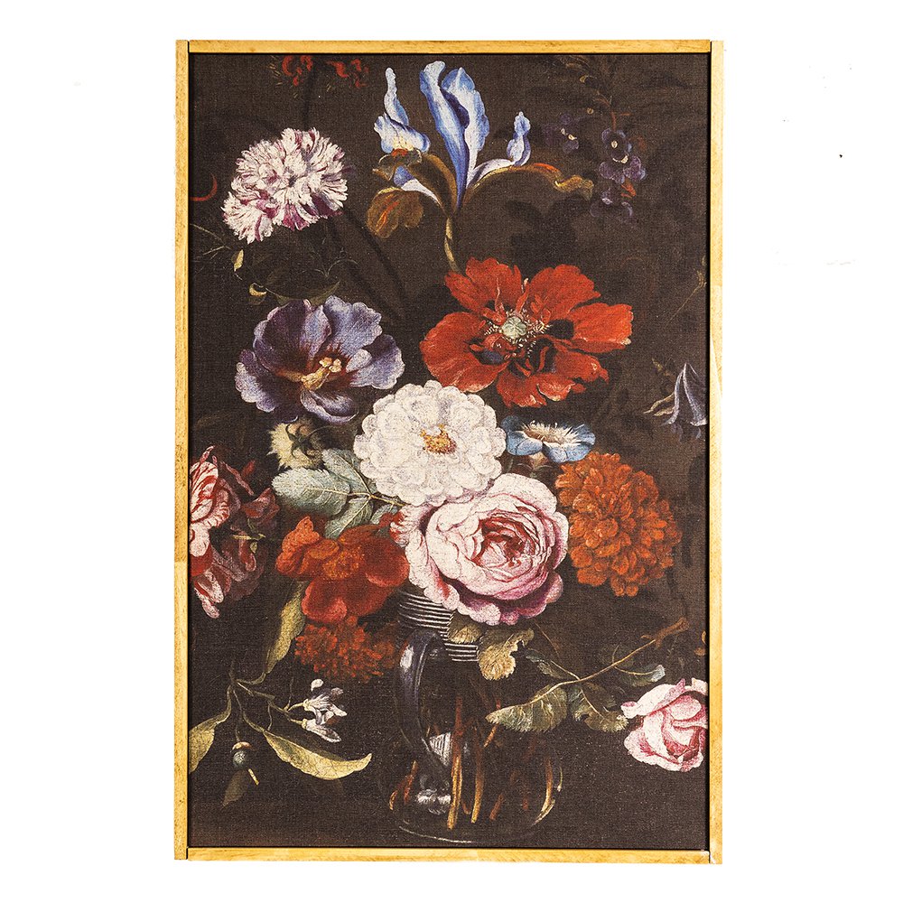 Schilderij 40x60 cm Zwart Rood Hout Bloemen Muurdecoratie
