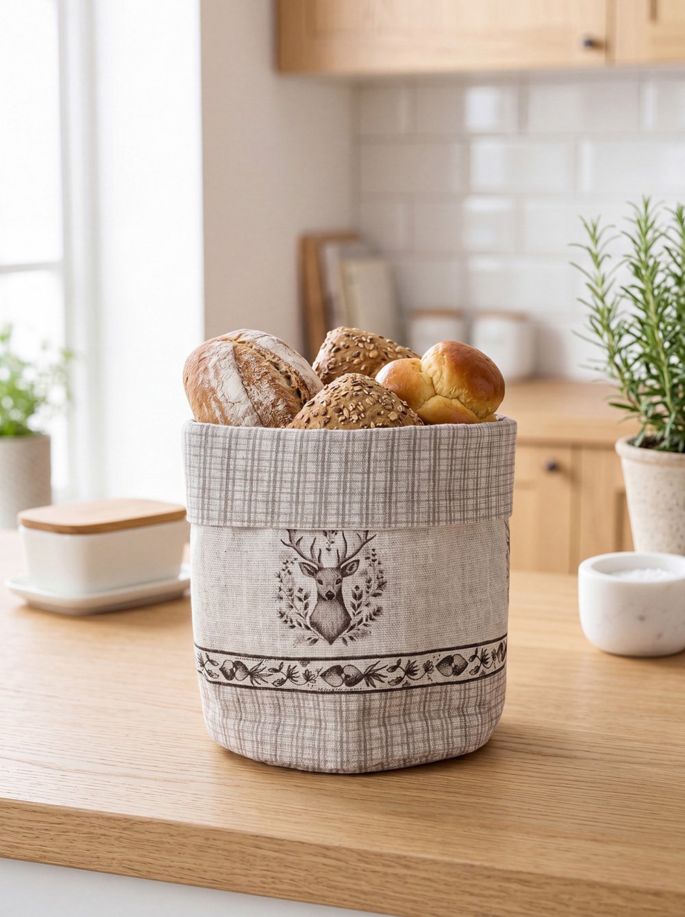 Broodmand Ø 15x16 cm Beige Katoen Hert