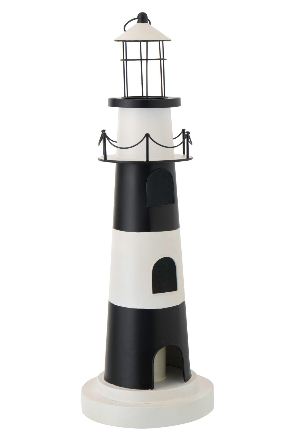 J-Line decoratie Vuurtoren met licht - metaal - zwart/wit