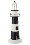 J-Line decoratie Vuurtoren met licht - metaal - zwart/wit
