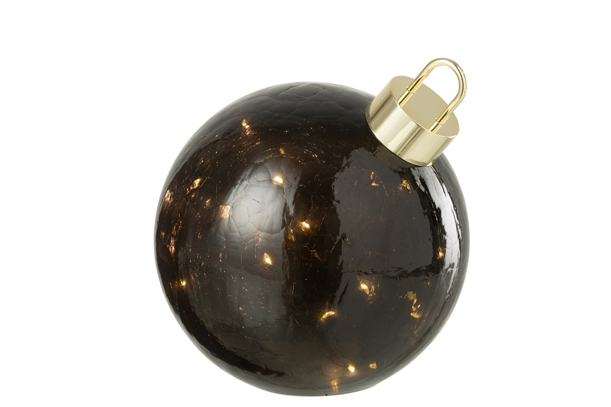 J-Line kerstbal - glas - zwart - M - LED lichtjes