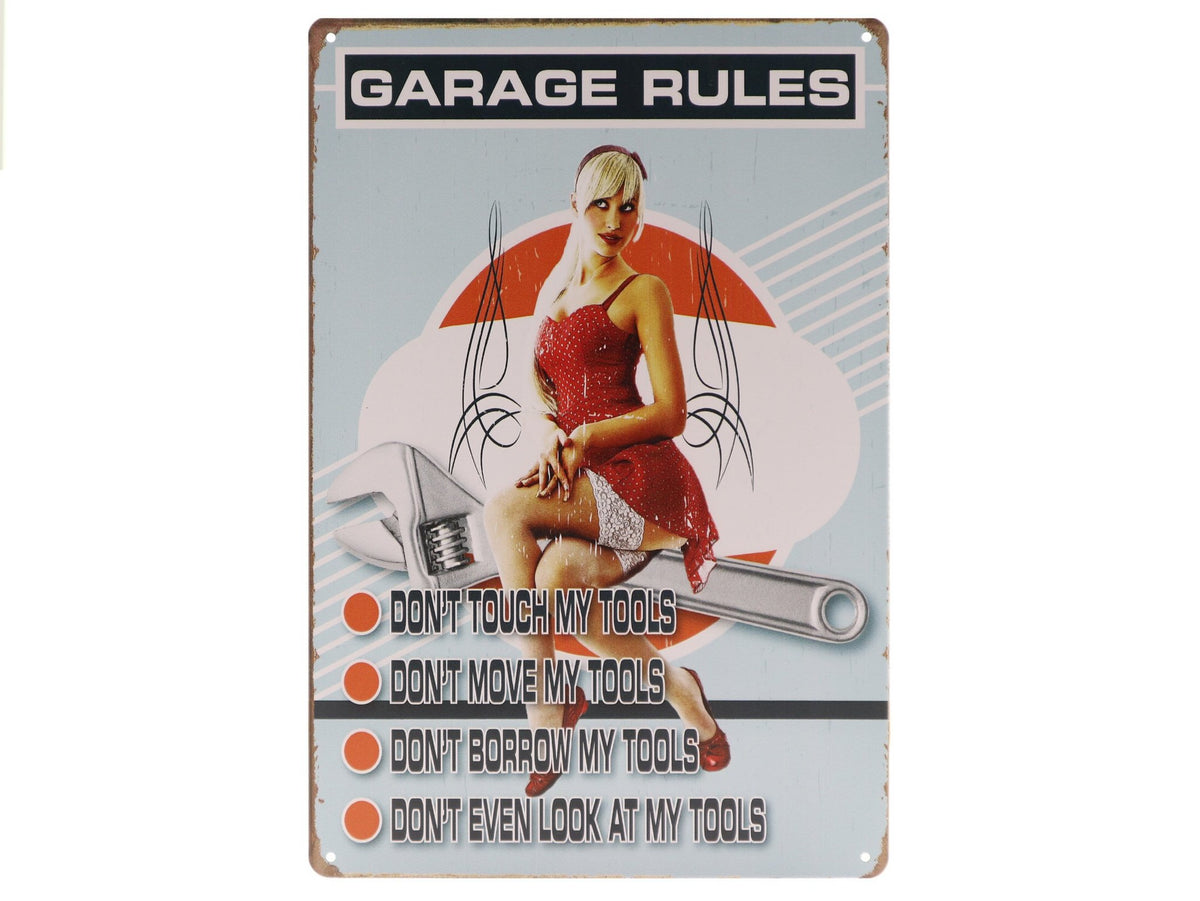 Garage Rules Retro Wandbord 30x20
