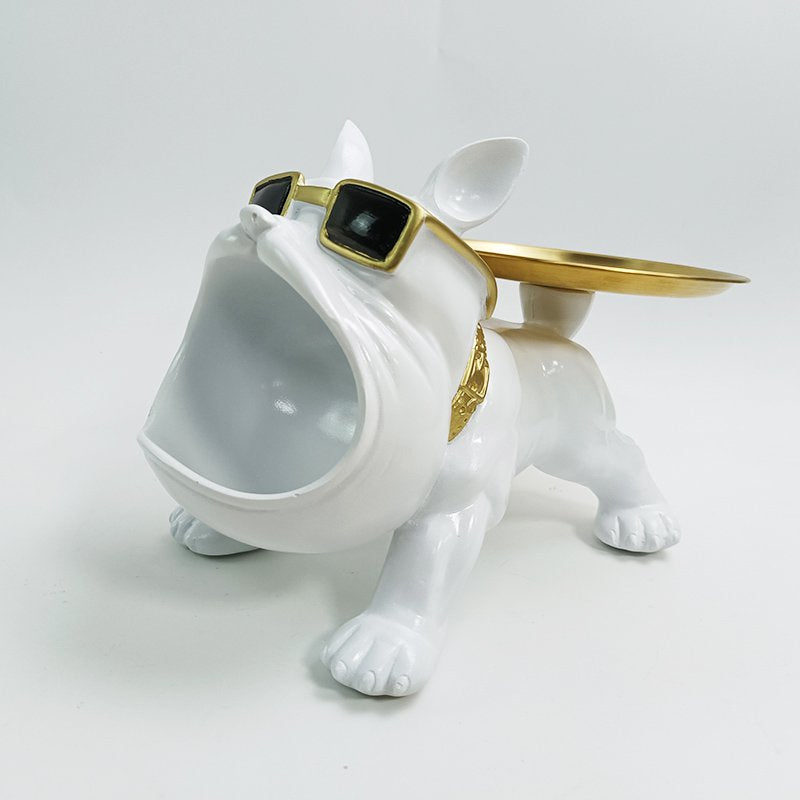 Polyresin bulldog wit met bakje