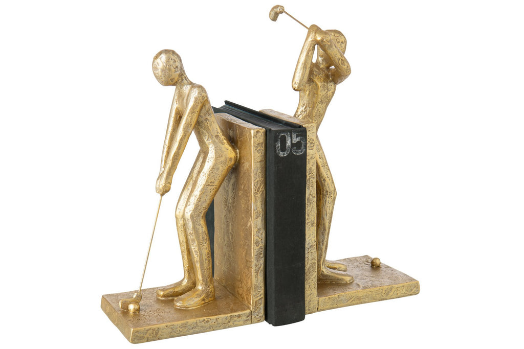 J-Line Boekensteunen golfer - hars - goud - set van 2