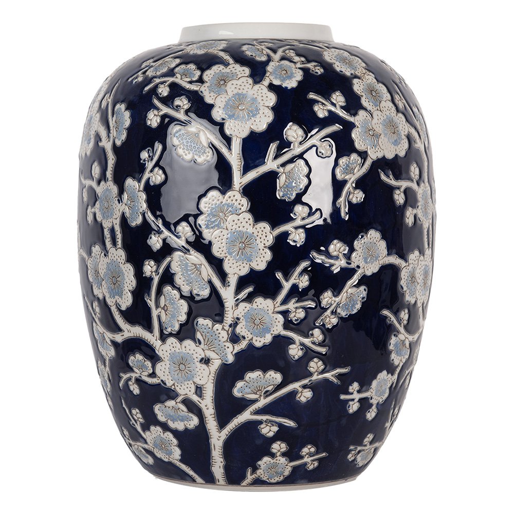 Vaas Ø 24x30 cm Blauw Wit Keramiek Bloemen