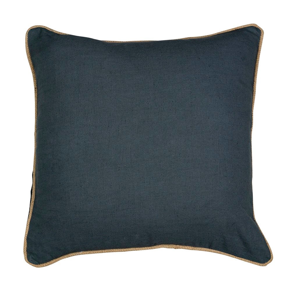 Kussen donkergrijs met jute bies 45x45cm*
