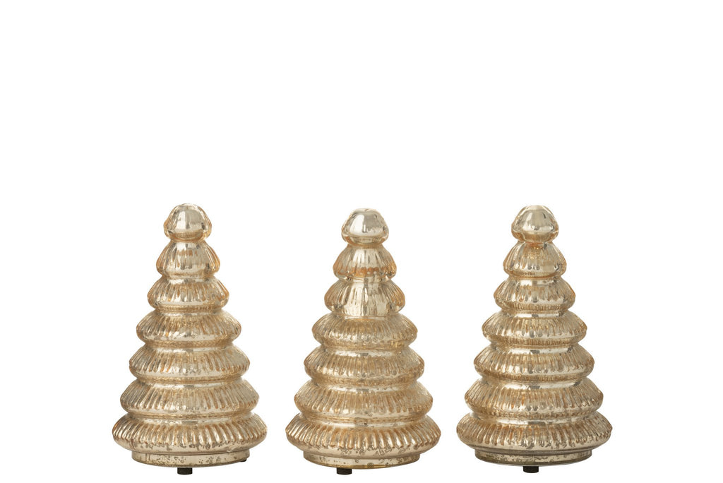 J-Line decoratie Boom Geribbeld - glas - goud - set van 3 - LED