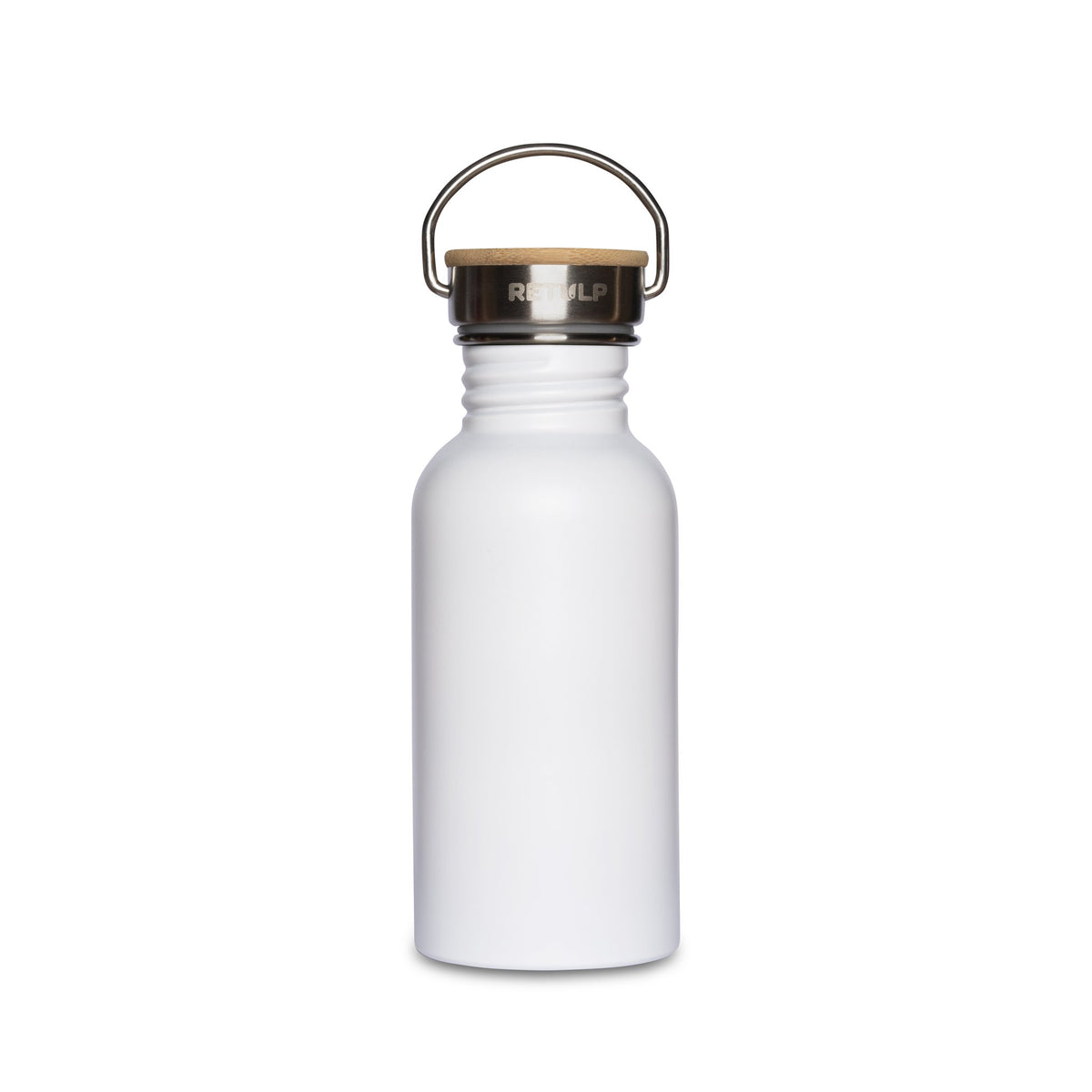 RVS drinkfles bamboe dop 500 ml steel White