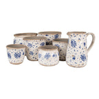 Bloempot Ø 11x10 cm Beige Blauw Keramiek Roosjes Bloempot Binnen