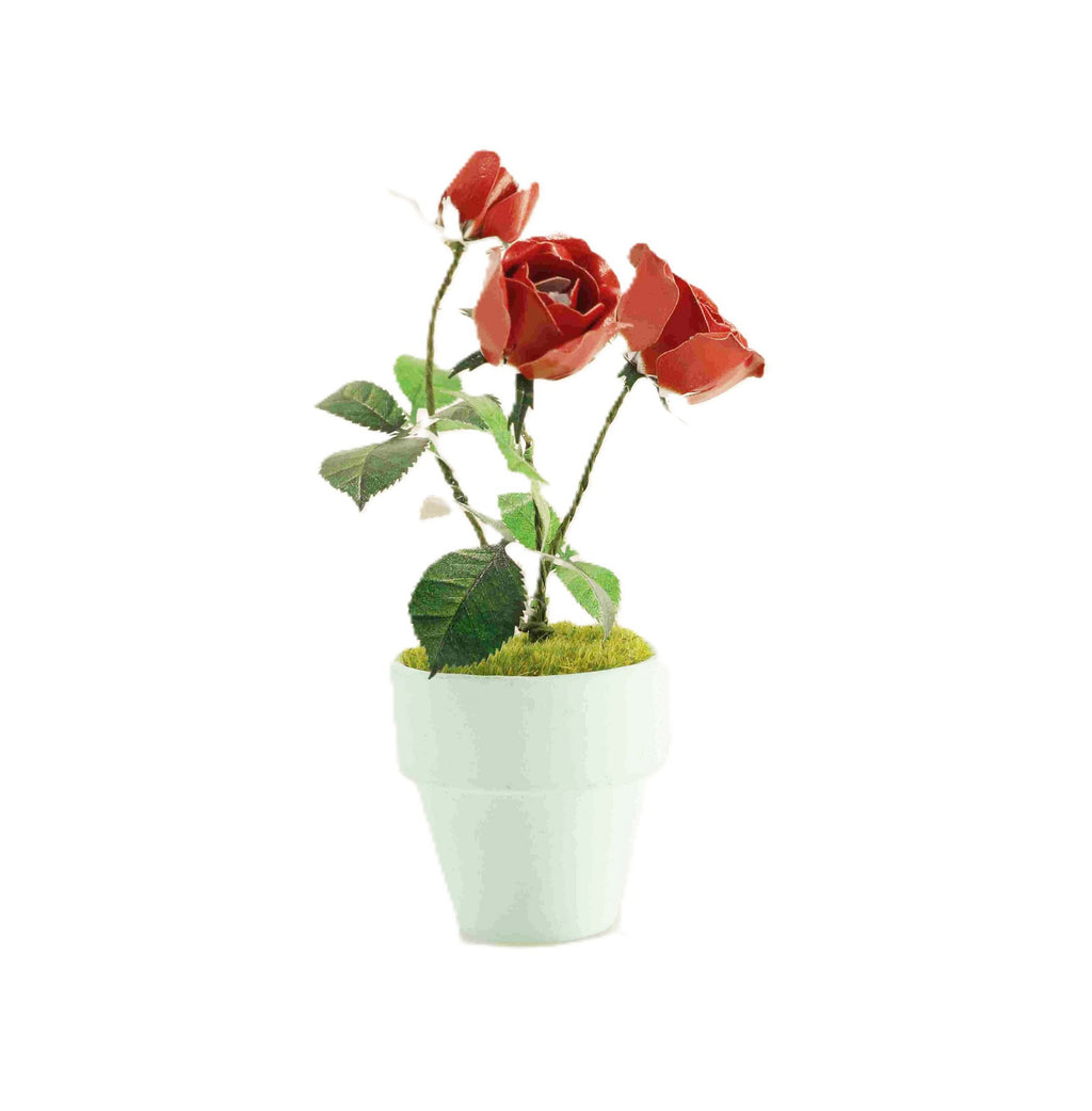 Bouwpakket 3D Model DIY Rode Roos in Pot- gekleurd- metaal