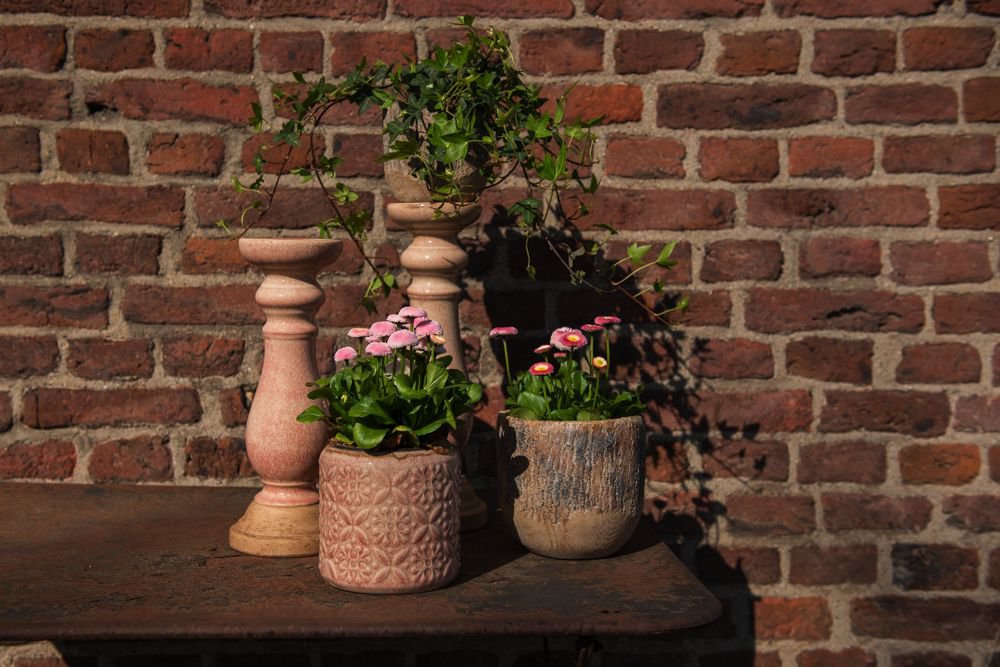 Kandelaar Ø 14x36 cm Roze Keramiek Kaarsenstandaard