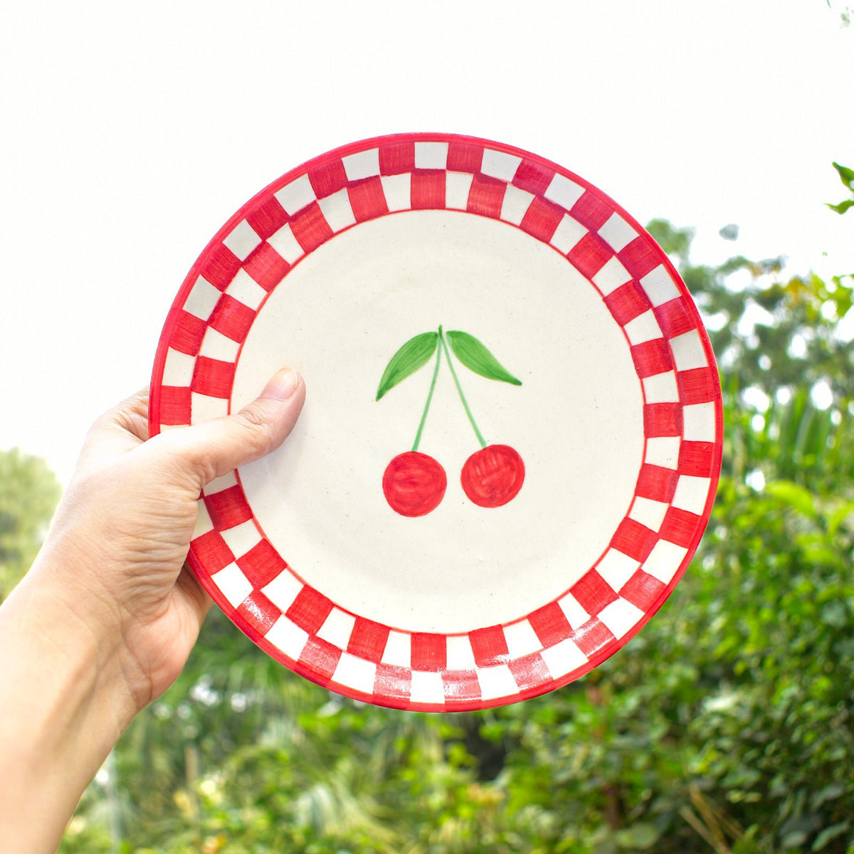 Serveerbord | Keramiek Geruit Kers | Set van 2, 7 inch