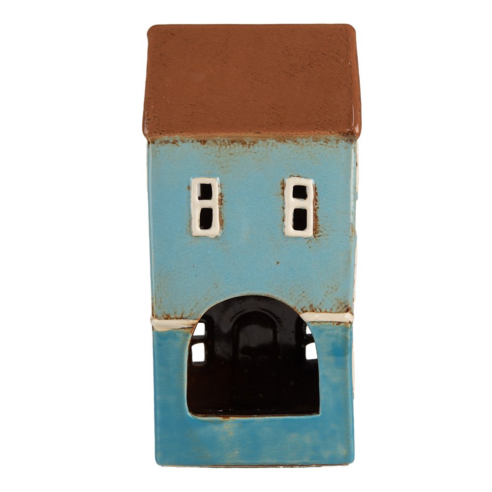 Waxinelichthouder Huis 11x9x22 cm Blauw Bruin Keramiek Theelichthouder
