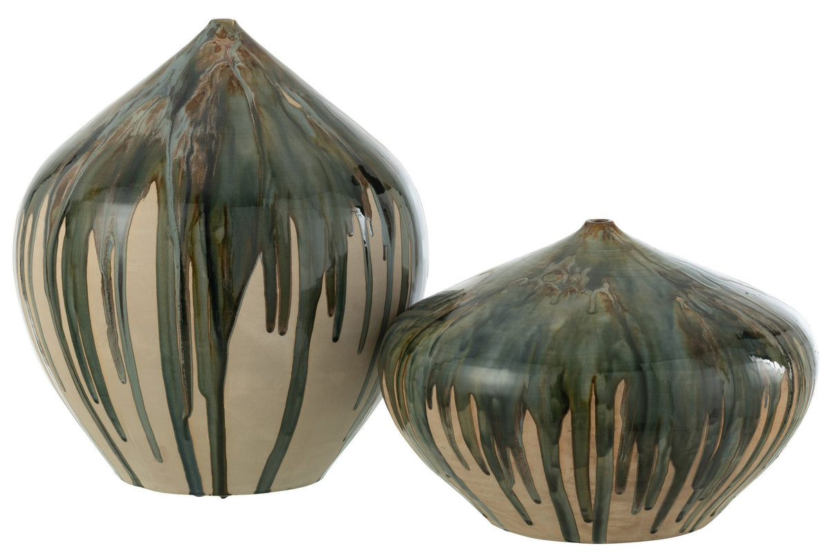 J-Line vaas Hoog Verf - keramiek - naturel/groen - 45 cm hoog