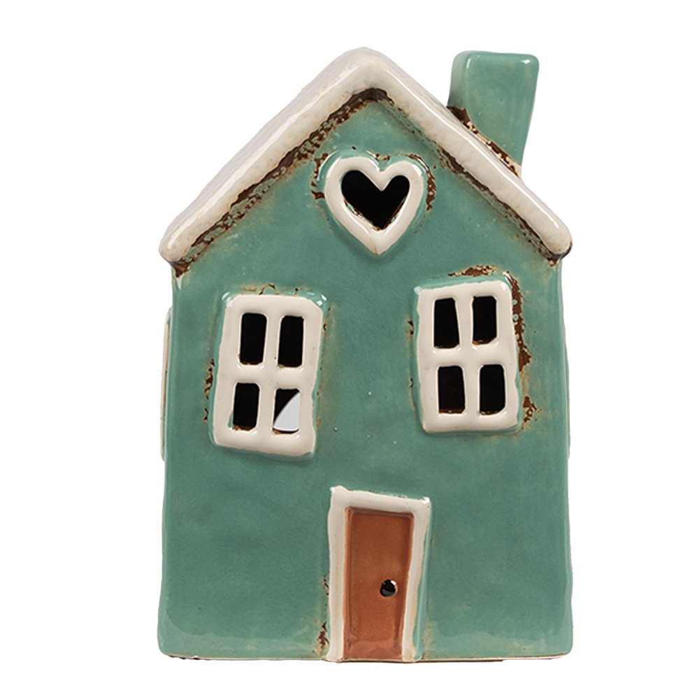 Waxinelichthouder Huis 13x9x18 cm Groen Beige Keramiek Theelichthouder