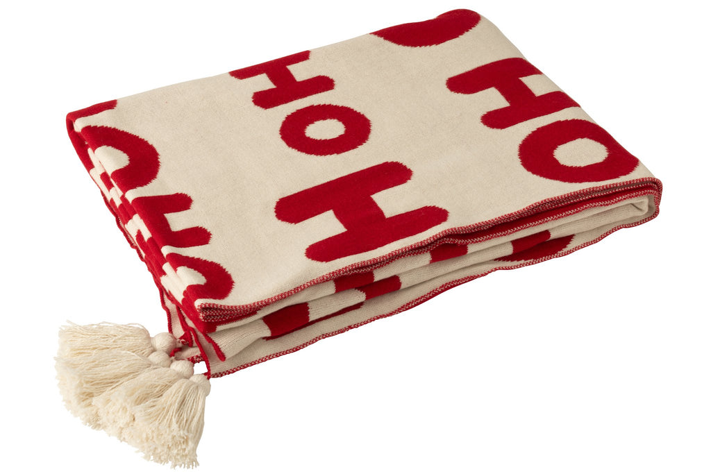 J-Line deken Hohoho - polyester - kerstrood/wit