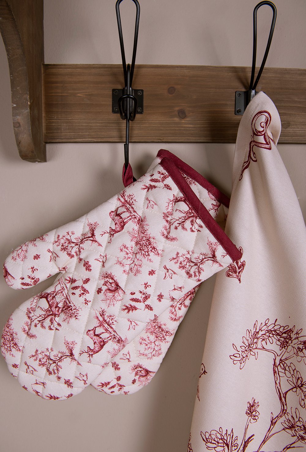 Ovenwant 18x30 cm Wit Roze Katoen Rendier Ovenhandschoen