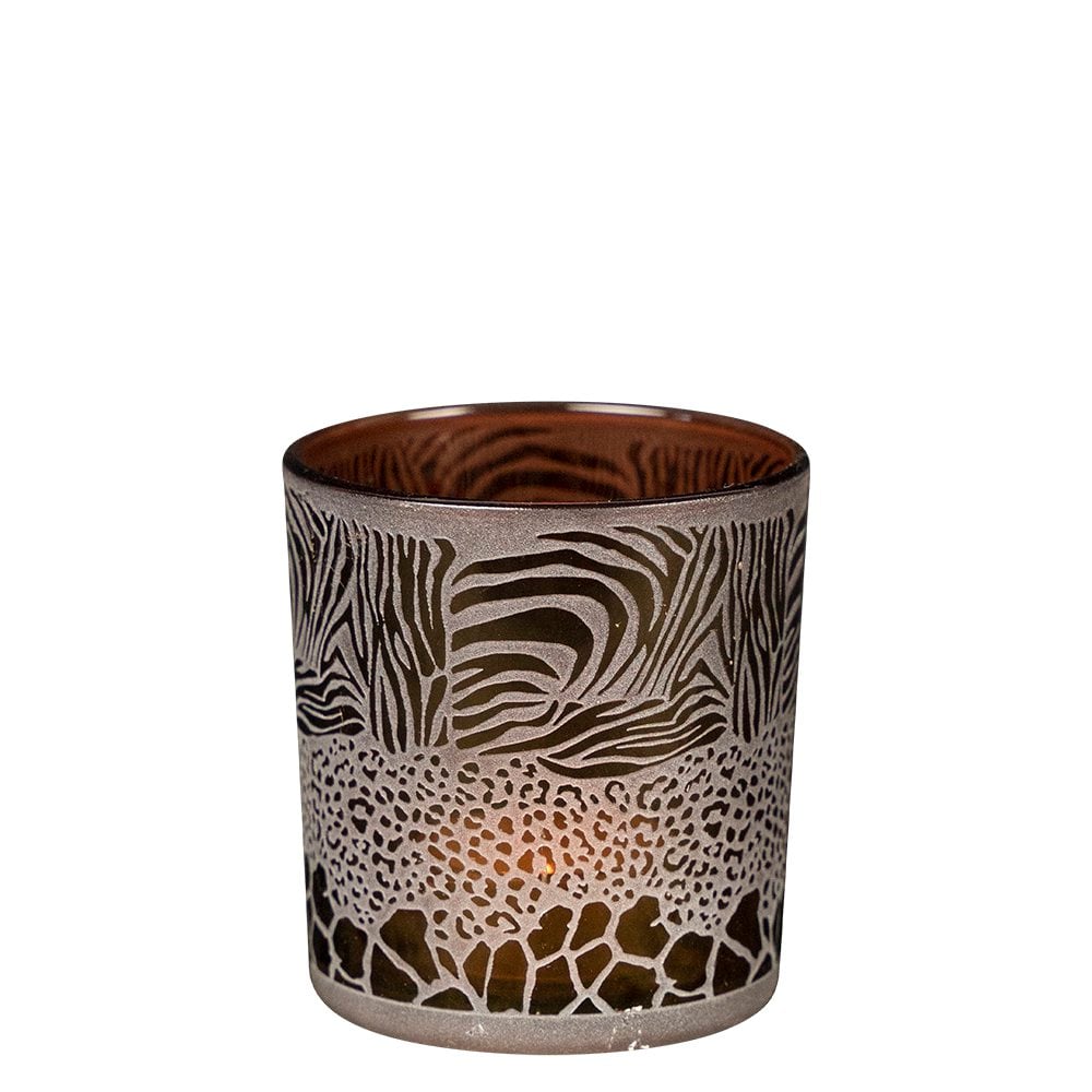 Theelichthouder safari mix bruin small 8cm*