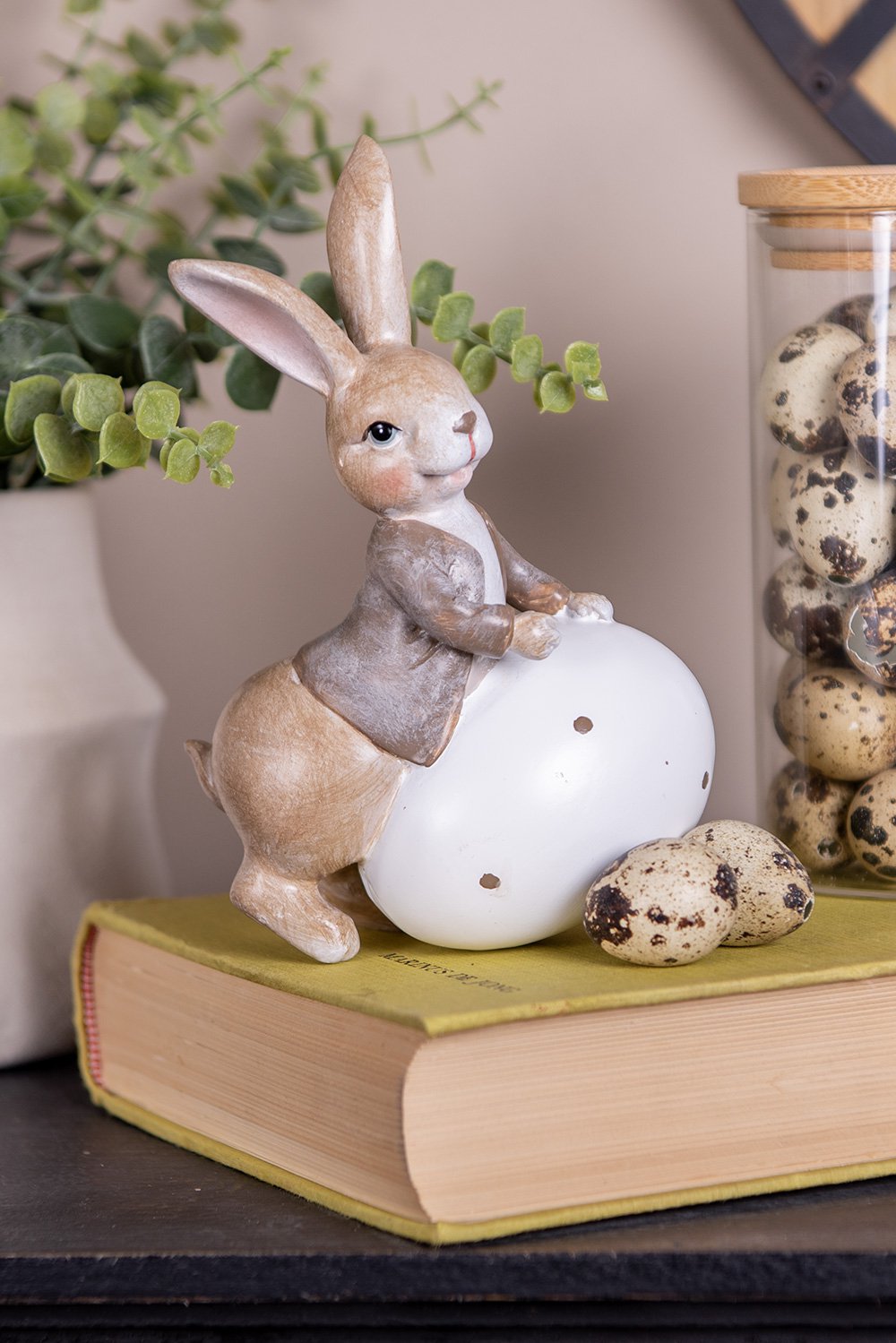 Decoratie Beeld Konijn 17 cm Beige Kunststof
